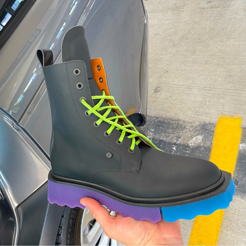 Off white leather boots